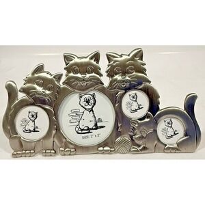 ABC Distributing Cat Collage Photo Frame Pewter Silver 4 Openings Whimsical 8in